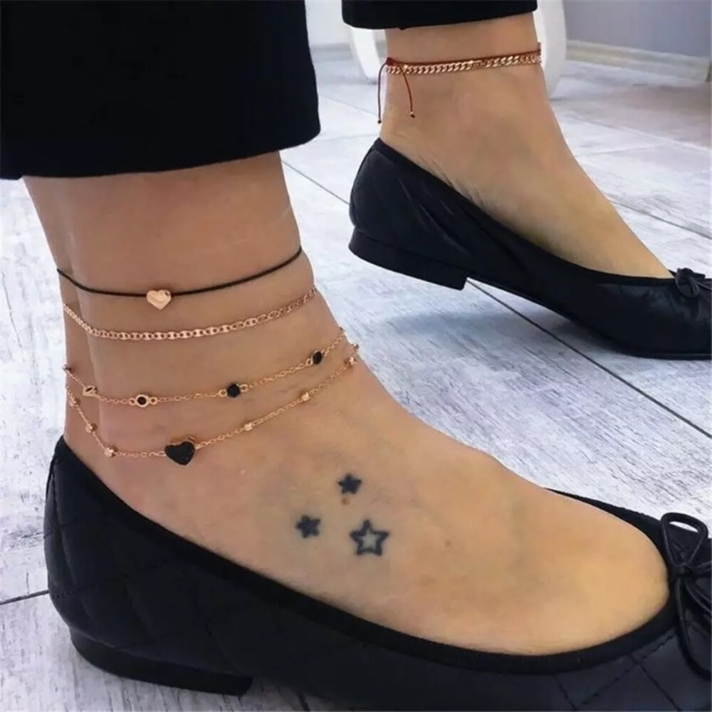 ⚜️𝟯𝟬%𝗢𝗙𝗙 𝗯𝘂𝗻𝗱𝗹𝗲𝘀 𝟯+⚜️ NEW 4 Layered Black Heart Anklets Set - Picture 3 of 12